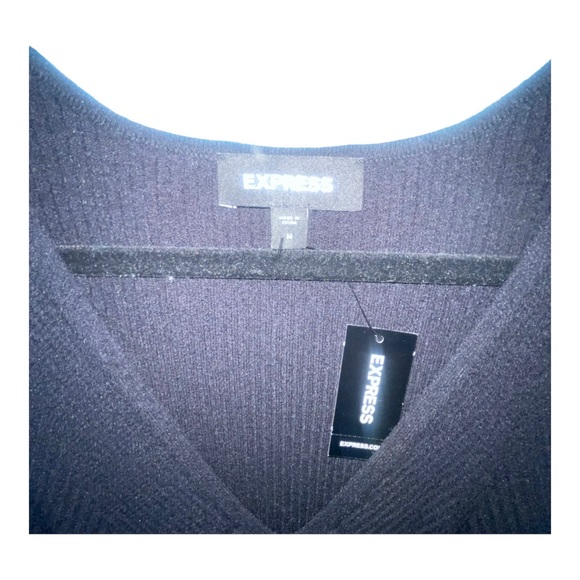 EXPRESS Black Ribbed V-Neck Sleeveless Midi Sweater Dress M NWT - Picture 7 of 10